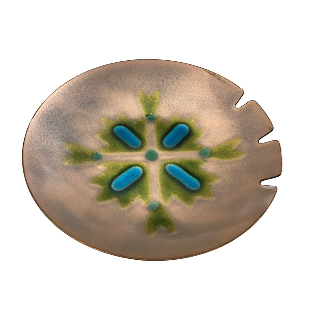 Bovano of Cheshire Enamel on Copper Dish Vintageβ MCM Turquoise Green Bowl